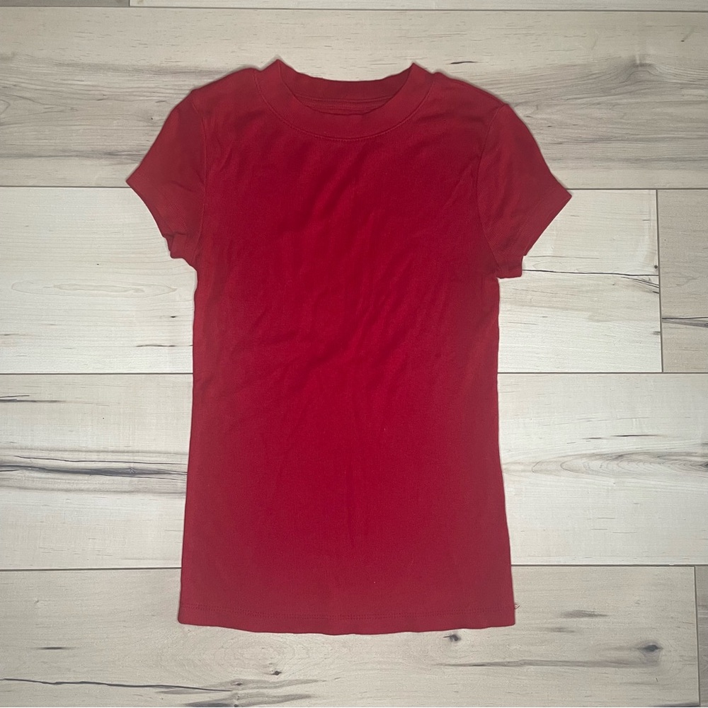 A New Day Women's Red Short Sleeve Ribbed Shirt Size XS